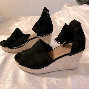 NWOT Altar’d State Espadrille Wedge Sandals ‘Marie’ Black Suede Leather Sz 8.5 